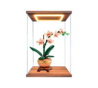 Acrylic Display Case for Le-go 10343 Orchid Building Set, For LE-GO flowers Gift Dust Box (No Model)(Top Light) (walnut color)