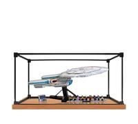 Acrylic Display Case for Lego 10356 Federation Starship Enterprise Model, 3mm Dustproof Display Box, Display Case Compatible with Lego 10356(Model Not Included) (Alloy Frame Wood Base)