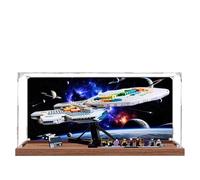 Acrylic Display Case for Lego 10356 Star Trek Federation Starship Enterprise Model, 3mm Dustproof Display Box, Display Case Compatible with Lego 10356(Model Not Included) (Background Wood Base A)