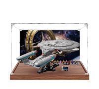 Acrylic Display Case for Lego 10356 Star Trek: Federation Starship Model, 3mm Dustproof Display Box, Display Case Compatible with Lego 10356 (Model Not Included) (Background Wooden Base C)