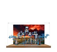 Acrylic Display Case for Lego 11370 Stranger Things: The Creel House Model, 3mm Dustproof Display Box, Display Case Compatible with Lego 11370(Model Not Included) (Background Wood Base D)