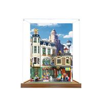 Acrylic Display Case for Lego 11371 Shopping Street Model, 3mm Dustproof Display Box, Display Case Compatible with Lego 11371(Model Not Included) (Background 3MM Wood Base C)