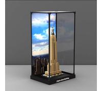 Acrylic Display Case for Lego 21046 Empire State Building Model, Dustproof Display Box (display box only) (Black base+background)
