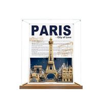 Acrylic Display Case for Lego 21064 Paris - City of Love Model, 3mm Dustproof Display Box, Display Case Compatible with Lego 21064(Model Not Included) (Background Wood Base B)