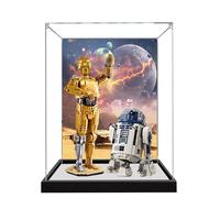Acrylic Display Case for Lego 75398 C-3PO 75379 R2-D2 Model, 3mm Dustproof Display Box, Display Case Compatible with Lego 75398 75379 (Model Not Included) (Background Build +Mirror)