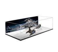 Acrylic Display Case for Lego 75442 Interstellar Fighter Building Set, Dustproof Transparent Box - Only Display Case, Display Box Compatible with Lego 75442 (Back Spray A + Mirrored base)