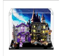 Acrylic Display Case for Lego 76439 Diagon Alley Wand Shop and Robes Shop Model, Dustproof Display Box (display box only) (Black base+background3mm)