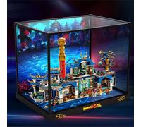 Acrylic Display Case for Lego 80049 Dragon Palace of the East Sea Model, Dustproof Display Box (display box only) (Black base+background)