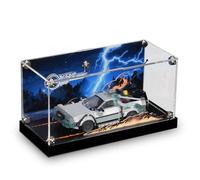 Acrylic Display Case for Lego Speed Champions Time Machine from Back to The Future 77256 with LED Lights & Flame Effects|USB-C Powered Acrylic Showcase with Cinematic Backdrop|Ideal Gift for Fans