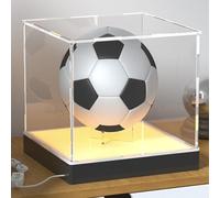 Acrylic Display Case with USB RGB LED Lighting Base, App & Key Controlled, Crystal-Clear Display Box with Ball Stand for Soccer, Volleyball & Football, 25x25x25cm