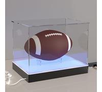 Acrylic Display Case with USB RGB LED Lighting Base, App & Key Controlled, Crystal-Clear Display Box with Ball Stand for Rugby & Football, 30x20x20cm