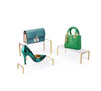 Acrylic Display Riser Stands for Purse and Shoe, 4mm Thick Clear Stand Risers, Gold Display Riser, 3pcs Luxury Handbag Bag Wallet Shoes Jewelry Perfume Display Showcase for Closet Retail Vendor Store
