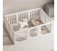 Acrylic Dog Playpen Indoor Plastic Pet Playpen, White, 10 PCS, 23.6" H | With Door, Easy to Install and Remove, Clear, For Puppy Cat Rabbit Ferret, Preferable for Small Cage