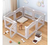 Acrylic Dog Playpen Indoor, Puppy Cat Small Pet Play Pen, 17.9 sq.ft, 50.8" L x 50.8" W x 23.6" H Clear PlayPen for Cat Rabbit Ferret, Dog Fence Crate Whelping Cage (Apricot Gray, 8 Panel)