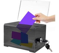 Acrylic Donation Box, Lockable Donation Box, Ballot Box, Black, Transparent with Key Lock, for Sweepstakes, Votes, Business Cards, with Sticker