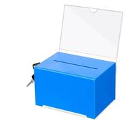 Acrylic Donation Box, Lockable Donation Box, Ballot Box, Blue with Key Lock, for Sweepstakes, Votes, Business Cards