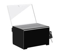 Acrylic Donation Box with Lock and Keys, Black Ballot Box Tip Jar Suggestion Box with Slot for Fundraising, Voting, Charity, Raffle Game
