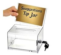 Acrylic Donation Box with Lock & Sign Holder - Clear Secure Slot for Fundraising, Raffle, Voting, Tip Jar - 6.2"x4.6"x4"
