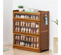Acrylic Door Shoe Storage Cabinet - 5/7/9-Tier Bamboo Shoe Rack Narrow Free Standing with Side Hooks for Bedroom Classroom Dining Room & Garage - Space-Saving Design 85x33x80CM