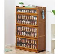 Acrylic Door Shoe Storage Cabinet 5/7/9-Tier Bamboo Shoe Rack Narrow Free Standing with Side Hooks for Bedroom Classroom Dining Room Garage - Space-Saving 115x33x80CM