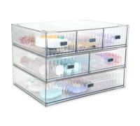 Acrylic Drawer Organiser, 3PCS, Clear Stackable, for Home Cosmetics Jewelry | Acrylic Material, Clear Stackable, 3-Pack, 6 Compartments, with Drawer, Home Cosmetics Jewelry Office Use