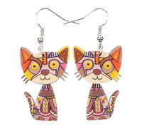 Acrylic Drop Cat Earrings Pets Funny Design 7 Color Lovely Gift For Girl Women By The Bonsny (Brown)