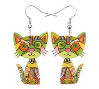 Acrylic Drop Cat Earrings Pets Funny Design 7 Color Lovely Gift For Girl Women By The Bonsny (Blue)