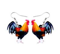 Acrylic Drop Rooster Chicken Earrings Funny Design Lovely Gift For Girl Women By The Bonsny (Black)