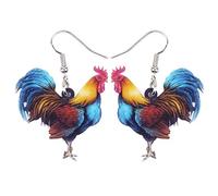 Acrylic Drop Rooster Chicken Earrings Funny Design Lovely Gift For Girl Women By The Bonsny (Blue)
