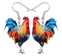 Acrylic Drop Rooster Chicken Earrings Funny Design Lovely Gift For Girl Women By The Bonsny (Red)