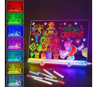 Acrylic Dry Erase Board with 7 Color Light, 13.7"x10" Touch LED Note Board with 4 Modes & 7 Markers, Light Up Message Board Desktop Memo Board, LED Drawing Board for Kids Girls Boys (Touch Control)