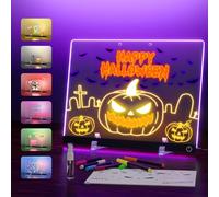 Acrylic Dry Erase Board with Light, 13.7"X10" 6-Color Neon Glow Memo LED Light-Up Message Note Board with Stand as Night Light for Room/Store/Office/Festival/Gift, Touch Control, 7 Markers