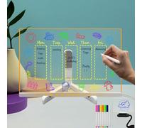 Acrylic Dry Erase Board with Light 7 Colors Pens LED Drawing Memo Message Board with Stand Light Up Note Board Brightness Adjustable Christmas Birthday Souvenir for Kids Boys Women (12"×8")
