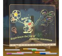 Acrylic Dry Erase Board with Light Up Stand, LED Note Board with Colors, Writing Message Drawing Sign Board, Clear Rewritable Memo Board, Includes 7 Colorful Dry Erase Markers Pen, 15x15cm (20*20CM)