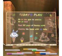 Acrylic Dry Erase Board with Light Up Stand, LED Note Board with Colors, Writing Message Drawing Sign Board, Clear Rewritable Memo Board, Includes 7 Colorful Dry Erase Markers Pen, 15x15cm (30*20CM)
