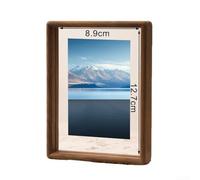 Acrylic Dual-Sided Display Frame, Walnut Finish, 5.5x8.4cm to 12.7x17.8cm, Solid Wood Backing, Transparent Double-Sided Viewing, for Artwork Photos Calligraphy Paper-Cut Decor(5-inch)