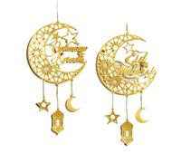 Acrylic Eid Mubarak Hanging Pendant, Golden Ramadan Door Sign Hanging Decoration, Moon Star Drop Ornaments for Eid Mubarak