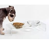 Acrylic Elevated Dog Cat Bowls Pet Feeder Double Bowl Raised Stand Comes with 2 Removable Glass Bowls and 2 Stainless Steel Bowls.Perfect for Cats Puppies Small Dogs