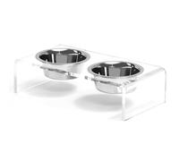 Acrylic Elevated Dog Cat Bowls Pet Feeder Double Bowl Raised Stand Comes with 4 Removable Stainless Steel Bowls. Perfect for Cats Puppies Small Dogs, 3.75 Inch