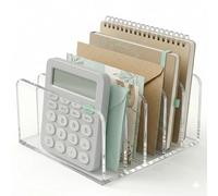 Acrylic File Holder for Desk,Clear Magazine Sorter,5 Vertical Compartment Desk Organizer, 12.8x12.7x5.5CM Desktop File Organiser Rack Bookshelf Filing Rack for Home and Office Storage(1 Pack)