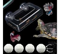 Acrylic Fish Feeding Box Ring for Turtle with Filter Ball Set, Fish Feeder Ring and Nitrifying Ball, Betta Feeding Floating, Turtle Enrichment Toys, Floating Betta Food Holder (Clear, L)