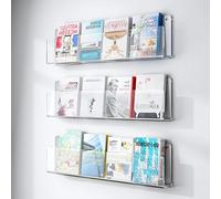 Acrylic Floating Bookshelves Wall Mounted Bookshelf, Clear Invisible Book Display Stroage Stand for Office Kids Bedroom Hanging Magazine Organizer Rack