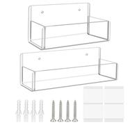 Acrylic Floating Shelves - Kitchen Rack Storage with 2 Piece Organizer | Space Saving Easy and Quick Installation, Sleek Display for Kitchens Food Preparation Area Home, 23x7.4x7cm