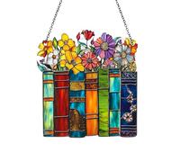 Acrylic Floral Book Ornament, Stained Book Glass Decoration, Suncatcher Effect Stained Glass Window Hanging, Gifts for Books Lovers/Teachers, Christmas Ornaments & Hanging Vintage Decor
