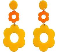 Acrylic Flower Earrings for Women Adorable Double Layer Tiered Resin Colorful Daisy Sunflower Petal Floral Lightweight Dangle Drop Earrings for 60's 70's Beach Vacation Birthday Jewelry Gifts, Acrylic