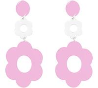 Acrylic Flower Earrings for Women Adorable Double Layer Tiered Resin Colorful Daisy Sunflower Petal Floral Lightweight Dangle Drop Earrings for 60's 70's Beach Vacation Birthday Jewelry Gifts, Acrylic