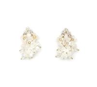 Acrylic Flower Teardrop Dangle Earrings for Women Girls Gold Plated Cubic Zirconia Artificial Pearl White Magnolia Blossom Flowers Cluster Statement Drop Dangling Stud Birthday Wedding Jewelry Gifts