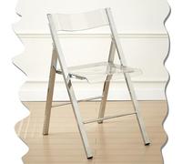Acrylic Folding Chair - Transparent Stackable Modern Dining Chair, Armless Foldable Clear Stool, Plastic Panel & Metal Frame for Home Living Room