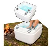 Acrylic Foot Spa Basin Commercial Soaking Bucket with Movable Casters LED Surf Bubble Massage Lights Adjustable Hot/Cold Water Temperature for Home Therapy