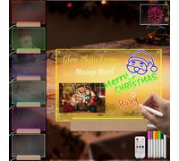 Acrylic Frame 8.4×12 Inch Light Up Wooden Base Photo Frame with 7 Colors Changing Thick Frameless Clear Picture Frame with Magnetic DIY Dry Erase Frame with Markers for Tabletop Desktop Display Home